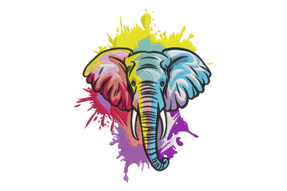 Color Splash Elephant: A Vibrant Embroidery Design for Personalized Gifts