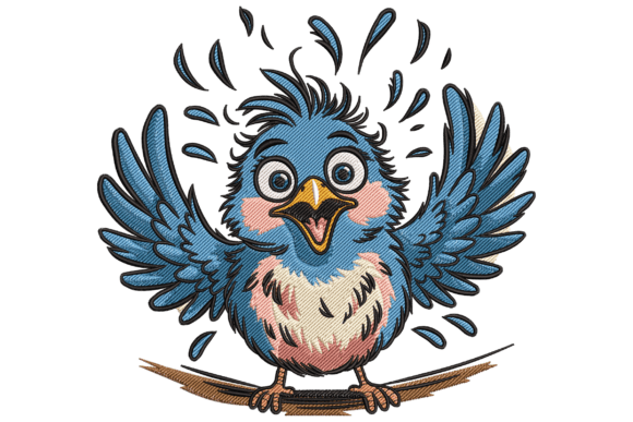 Excited Bluebird: A Vibrant Embroidery Design for Small Business Branding