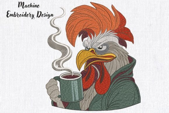 Grumpy Coffee Rooster: A Humorous Touch for Personalized Embroidery