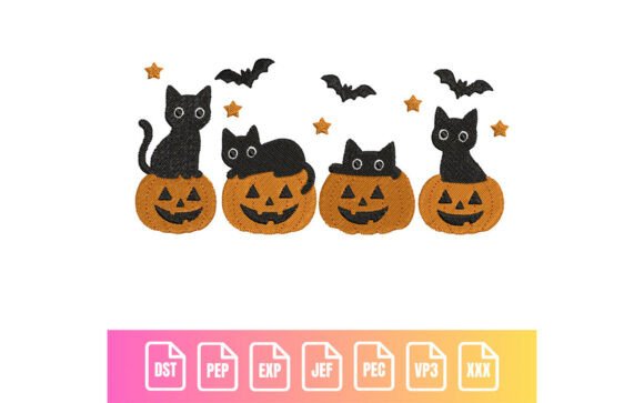 Halloween Cats and Pumpkins Embroidery Design